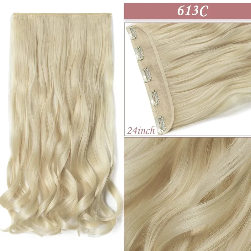 S-nolilite 24-26'' Synthetic Long Straight 5 Clip In One Piece Hair Extensions Fake Hair Wavy Hairpiece For Women Heat Resistant