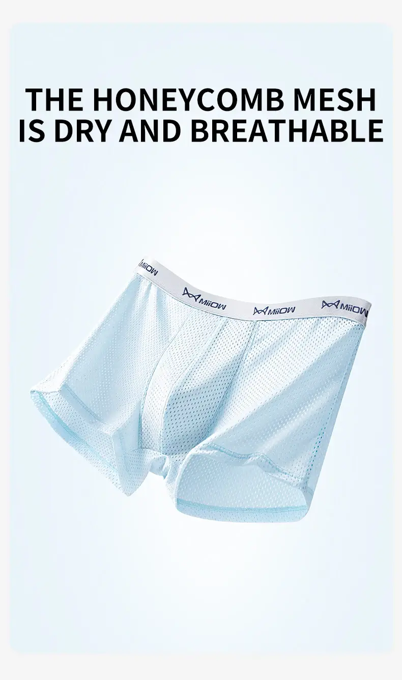 MiiOW 3Pcs Ice Silk Men's Underwear Boxers Breathable Mesh Mens Underpants 7A Antibacterial Cotton Crotch Man Panties Boxers — image 4