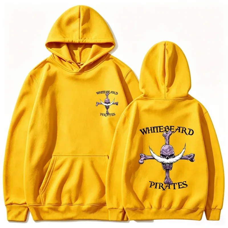 Felpa con cappuccio One Piece Pirati di Barbabianca, Felpa pullover con stampa, Top con cappuccio streetwear grafico anime Barbabianca Jolly Roger — image 7