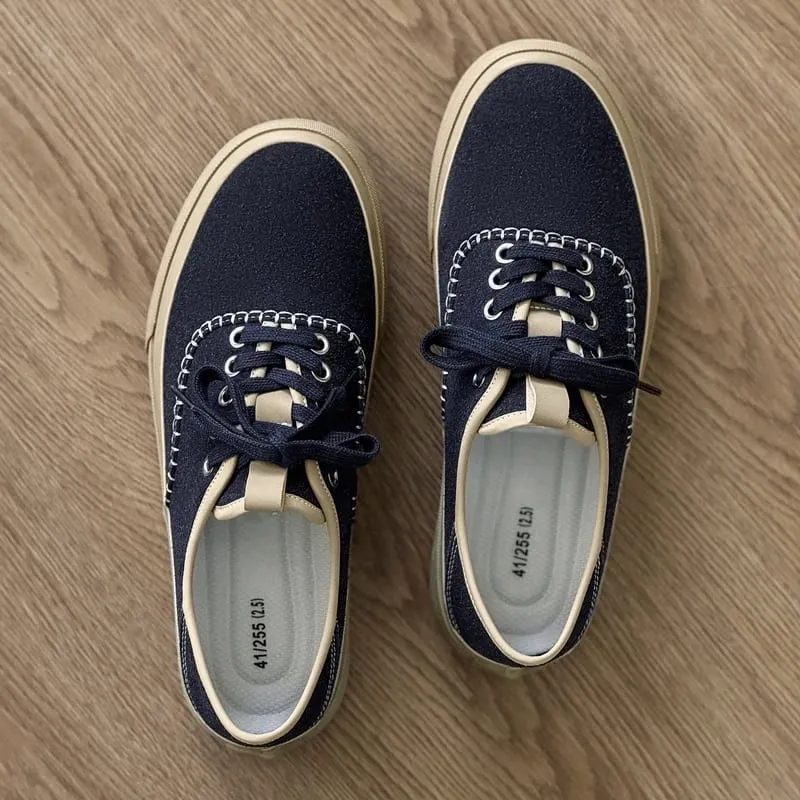 Men Board Shoes Spring Summer Casual Sneakers Moc Toe Stitching Detail Retro Flat Sole Canvas Texture Commute Footwear — image 4