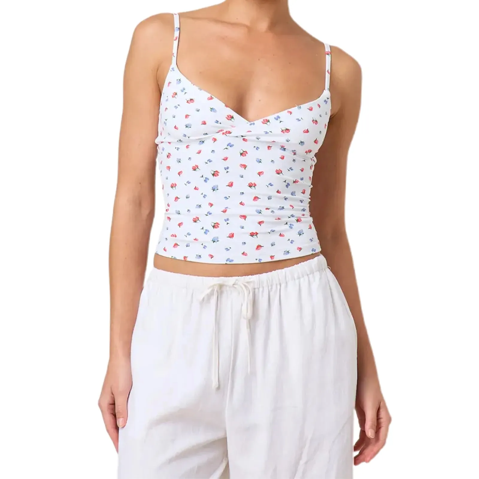Y2k Clothes Women's Summer Cropped Cami Tops Sleeveless Open Back V Neck Solid Color Slim Fit Tank Tops — image 11