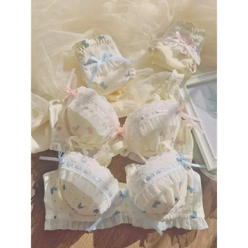 Nippon's Pure Desire Cute Princess Style Thin Cup Bra Set Print Cute Bow Bra Comfortable Lace Underwear Underwear Gothic — image 3