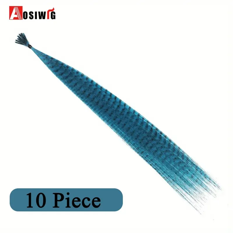 Feather Hair Extensions Colored Synthetic Clip In Hair Feather Colorful False Hair Extension Mixed Color Straight Hair For Women — image 12