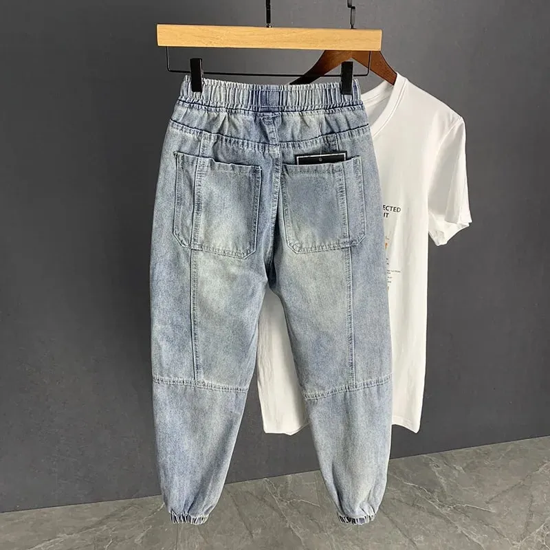 new Autumn Luxury streetwear Korean Harajuku Stretch Men's Slim Solid Denim Casual Pencil Pants baggy jeans cargo trousers men — image 2