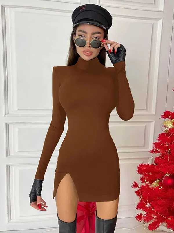 Women Spring Autumn Long Sleeve Bodycon Soild Color Black Slim Package Hip Mini Dress Pambabaeng Damit Streetwear — image 8