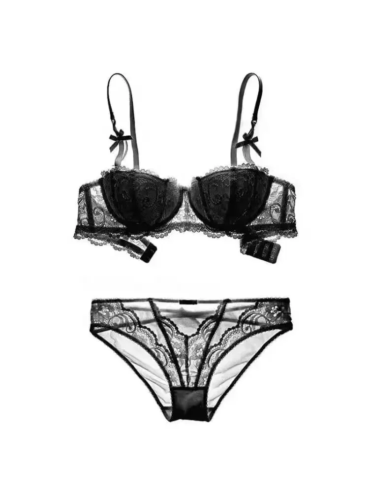 French Lace Half-Cup Bra Ultra-Thin Compact Small Bras Kawaii Lingerie Sexy Push Up Japanese Style Minimalist Design for Women — image 3