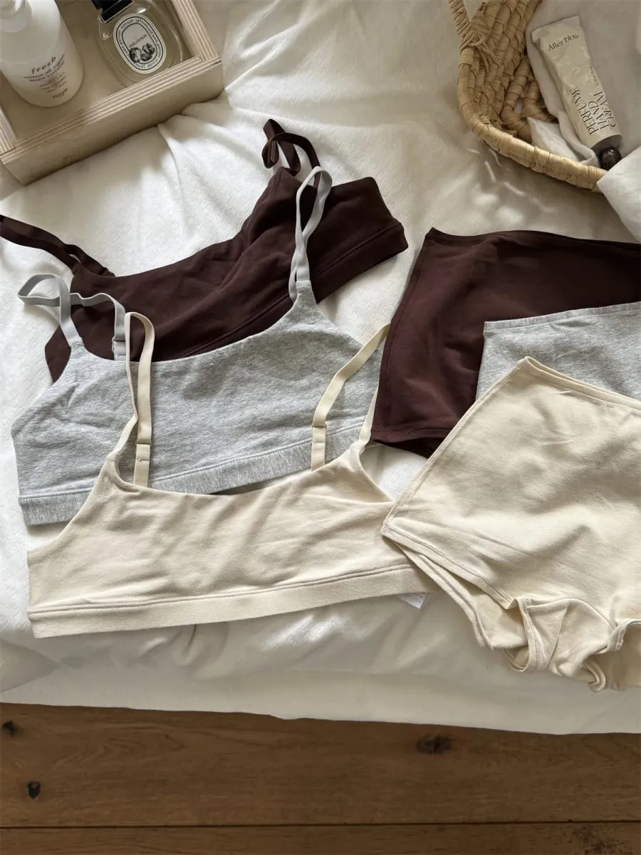 Vintage Cotton Thể Thao Bộ Áo Ngực Người Phụ Nữ Điều Chỉnh-Dây Đeo Áo Ngực Đúc + Eo Thấp Quần Sịp Boxer Chắc Chắn Đơn Giản Độ Đàn Hồi Cao bộ Đồ Lót Ren — image 3