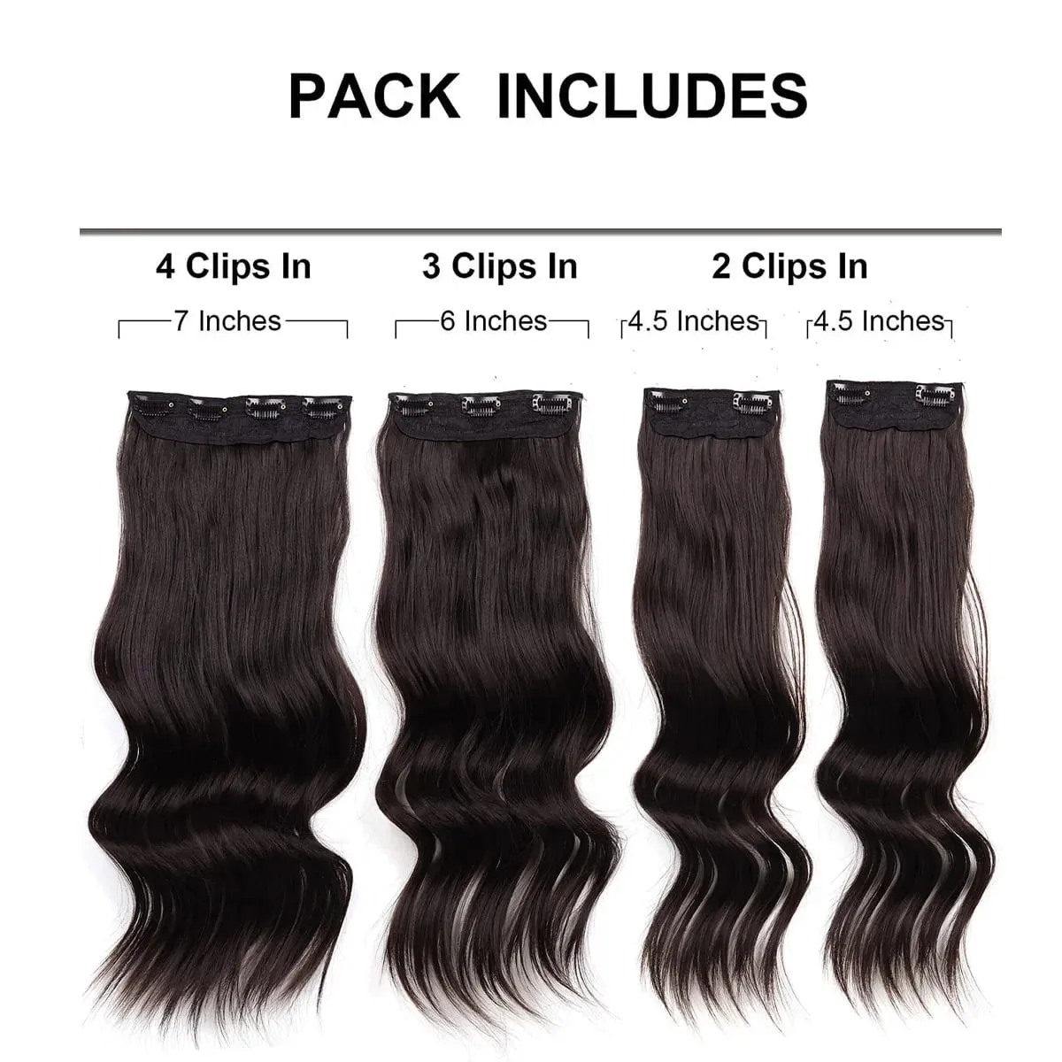 Clip in Synthetic Hair Extensions Long Wavy 4PCS Thick Hairpieces Dark Brown Fiber Double Weft Natural Hair Extensions For Women — image 3