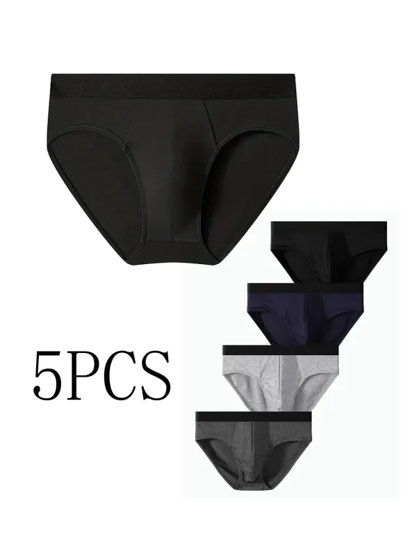 5PCS/SET Men's Underwear Solid Color Men's Briefs High Stretch Panties Breathable Fashion Men's Underpant Plus Size Briefs