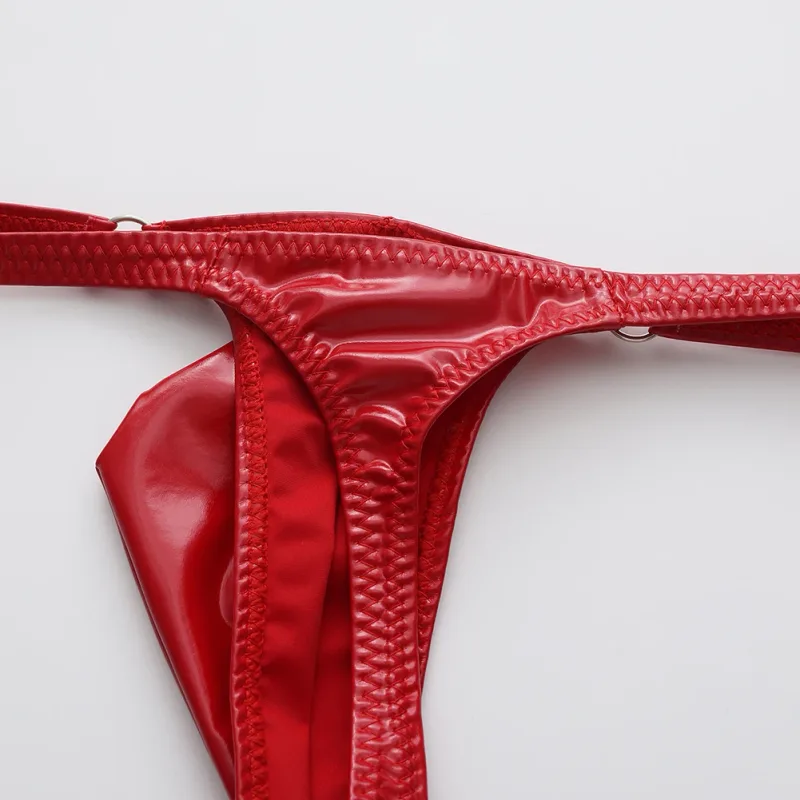 1pc Mannen Glanzend Lederen Taille Met Metalen Ring G-strings Thongs Gay Ardennen Pouch Lage Taille Rekbaar ondergoed Butt-Bloot Sexy — image 8