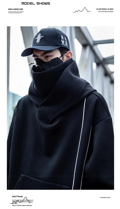 Autumn Men's Windbreaker Turtleneck Hooded Sweatshirts New Japanese Ninja Hoodies Women Line Print Oversized Y2K Vintage Hoodie — image 5