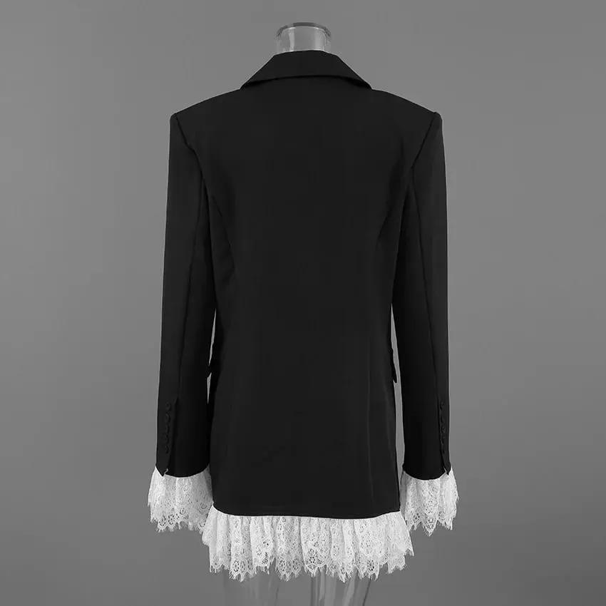 2026 Autumn New Sexy V-Neck Lace Patchwork Black Dress Elegant Temperament Long Sleeve Blazer Maikling Dresses Pambabaeng Damit — image 5