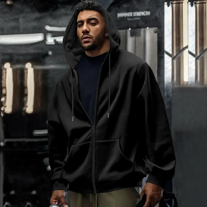 Baru 2026 Musim Gugur Kasual Lelaki Lengan Panjang Zip Bertudung Kot Sweatshirt Fesyen Lelaki Luaran Pakaian Sukan Jaket Hoodies — image 3