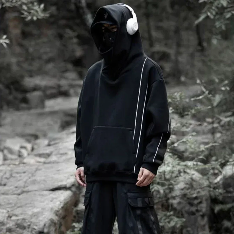 Autumn Men's Windbreaker Turtleneck Hooded Sweatshirts New Japanese Ninja Hoodies Women Line Print Oversized Y2K Vintage Hoodie — image 26