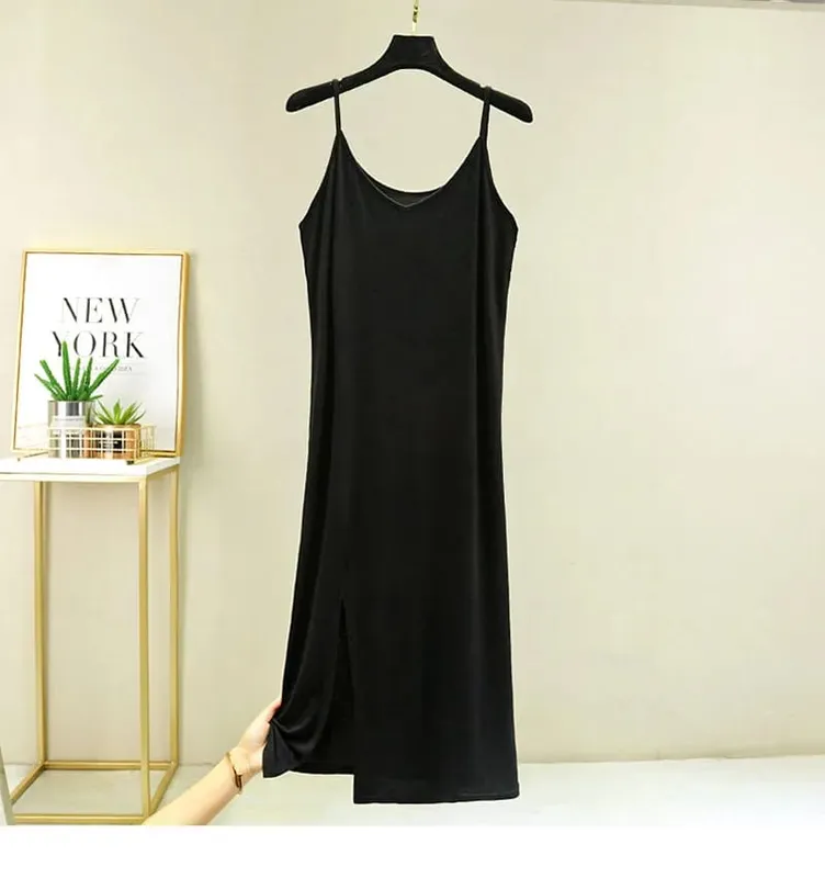 Womens Modal Full Slip Dress Underwear Veststrap Solid Long Under Dress Camisole Slips Inner Petticoat Women Intimates