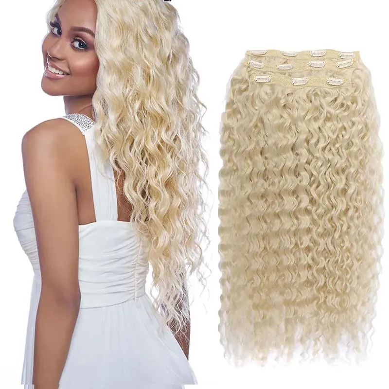Synthetic Clip In Fitting Extension Full Head Long Kinky Curly Wig Fake False Hair Pieces Clip-on Black Brown Hairpin For Women — image 10