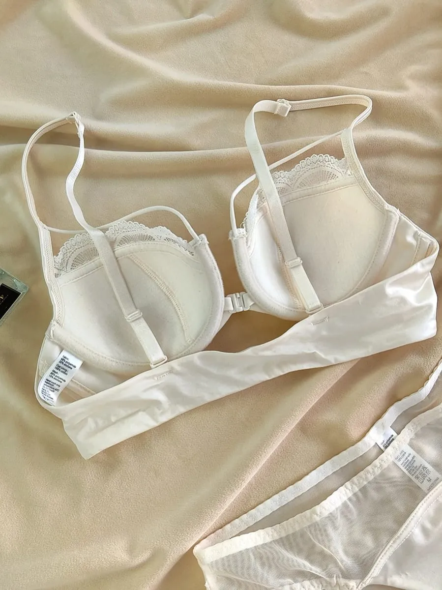 French Front Buckle Thin Cup Bralette Sexy Hollow Women Underwear Set High Quality Lace Push Up Bras Breathable Comfort Lingerie — image 4