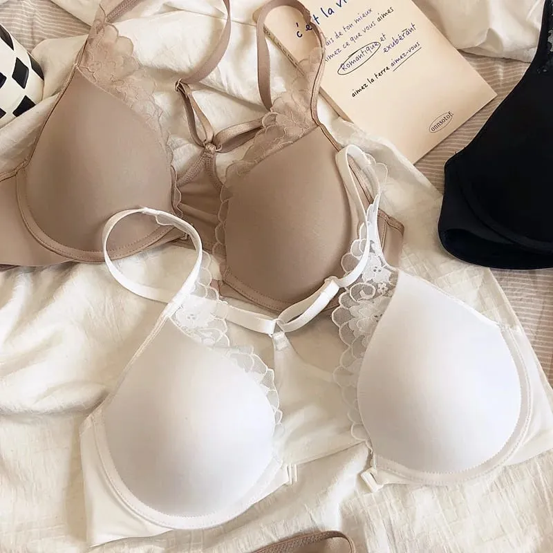 coli wanita seksi berkualiti tinggi dan set ringkas dua helai depan tertutup tekan ke atas renda A B C dawai cawan pakaian dalam musim panas seluar dalam hitam — image 2