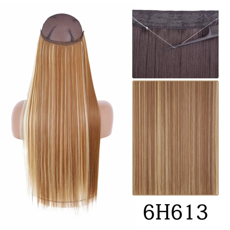 Synthetic Long Straight No Clip One Piece Hair Extension Natural Adjustable Line False Hairpiece For Women