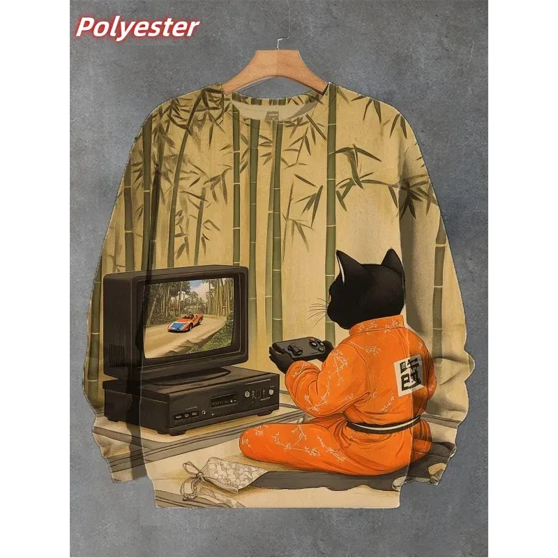 Cat Sushi Mønster Hættetrøje Til Mænd Søde Dyr 3D Printet Pullover Efterår Langærmet Løs Rund Hals Hættetrøjer Sweatshirt Toppe — image 7