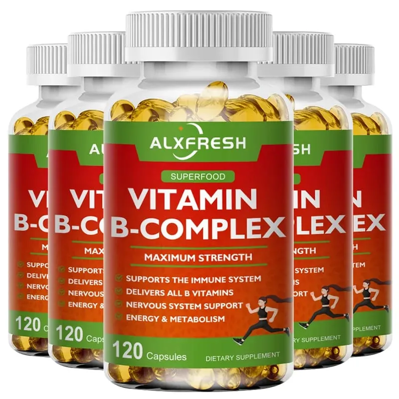 Alxfresh Vitamin B Complex with Vitamin C - Immune Health Energy Support & Nervous System Support - Non-GMO Vegetarian Capsule