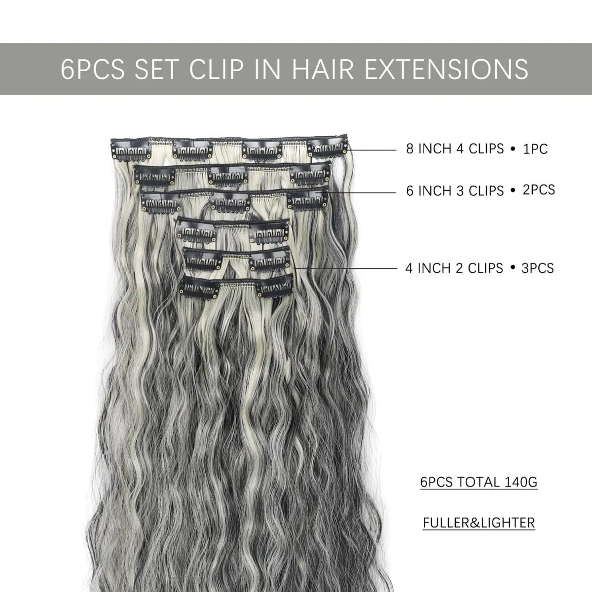 Clip In Hair Extensions 6PCS Set Curly 20inch Long Synthetic Clip On Hairpiece Corn Wavy Style For Women Girls Daily Party — image 4