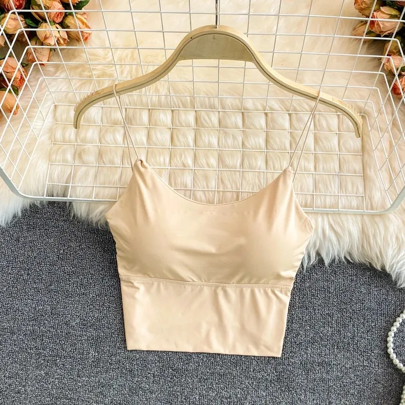 Women Crop Tops Sexy Solid Color Camisole Ice Silk Tube Top Seamless Sports Tank Top Wireless Underwear Padded Bra Bralette Vest — image 5