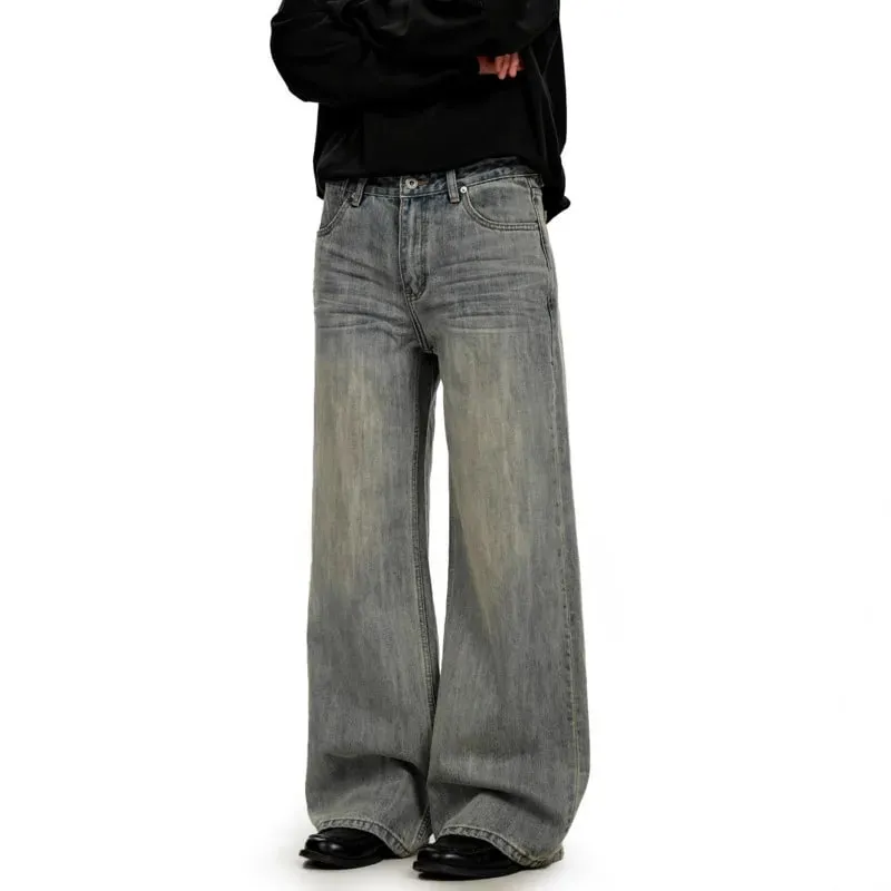 Amerikaanse retro minimalistische versleten gewassen jeans voor heren Effen volledige lengte Causale broek met rechte pijpen 2026 Lentenieuws 9X1974 — image 3
