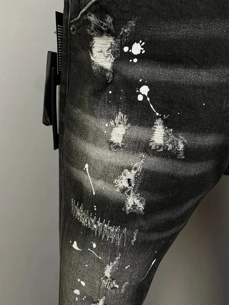 D2 Jeans da uomo Pantaloni in denim Pantaloni a matita slim con foro Bottoni in metallo Classici per feste Nero alla moda DSQ2 JENAS — image 4