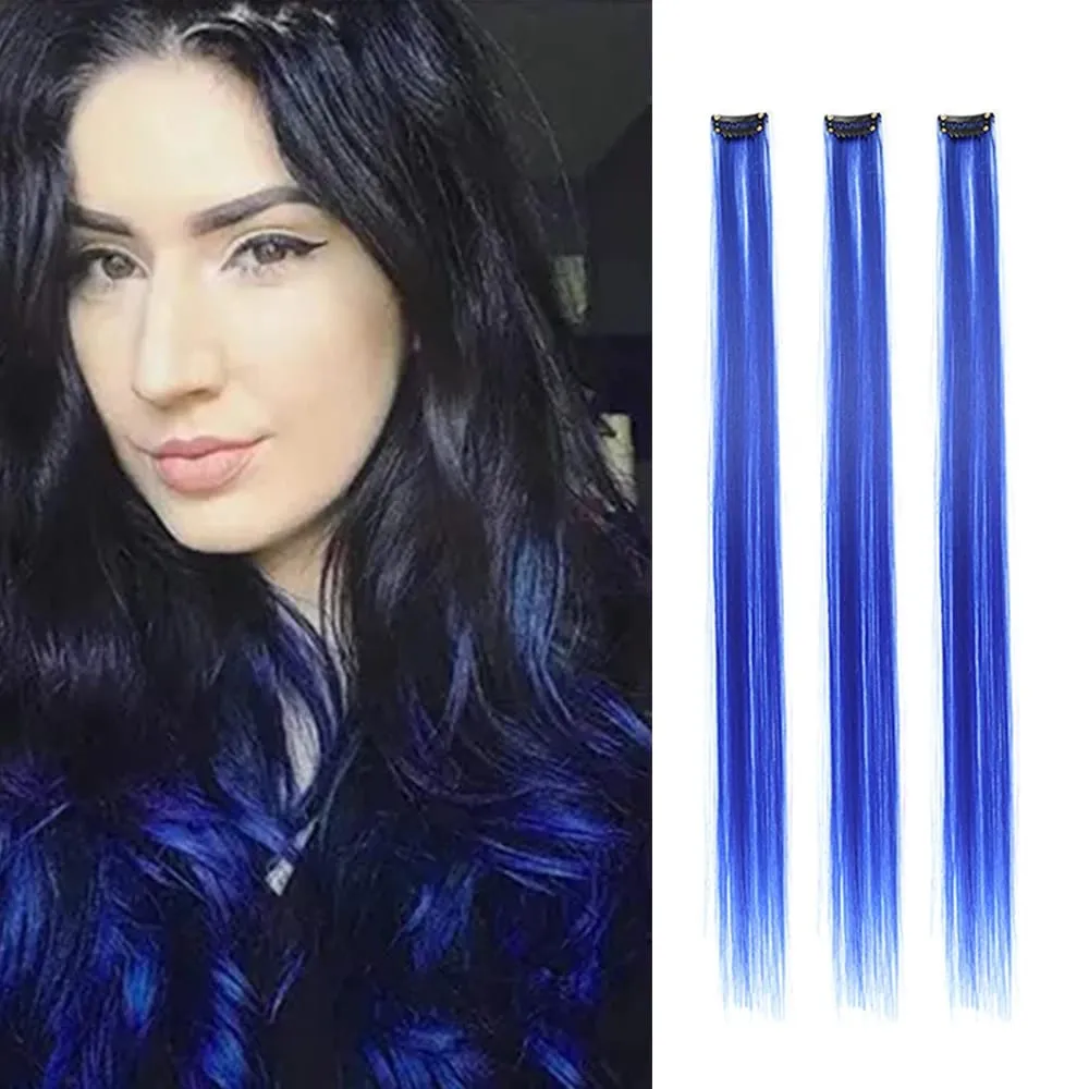 22 inches Colored Party Highlights Clip in Hair Extensions for Girls Multi-colors Straight Hair Synthetic Hairpieces — image 13
