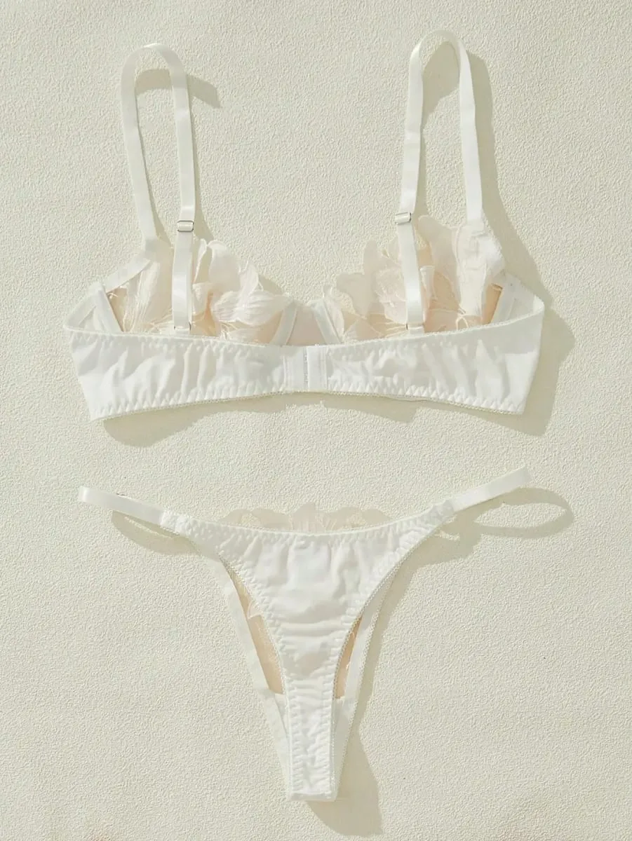 Women'S Underwear Sexy See Through Mesh Transparent Embroidery Fragmented Flower Kit Push Bra+Thong Panties Lingerie Set 2026 — image 2