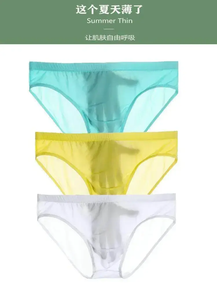 Mens Lightweight Silk See Through Bikini Briefs Solid Seamless Quick Dry Transparent Underwear Breathable Daily Intimates