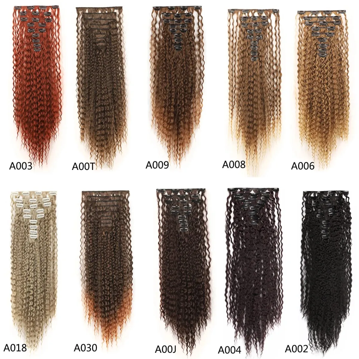 22 Inch Curly Thick Synthetic Hair Extensions Clip in 9Pcs/Set 145g Full Head Black Brown Color