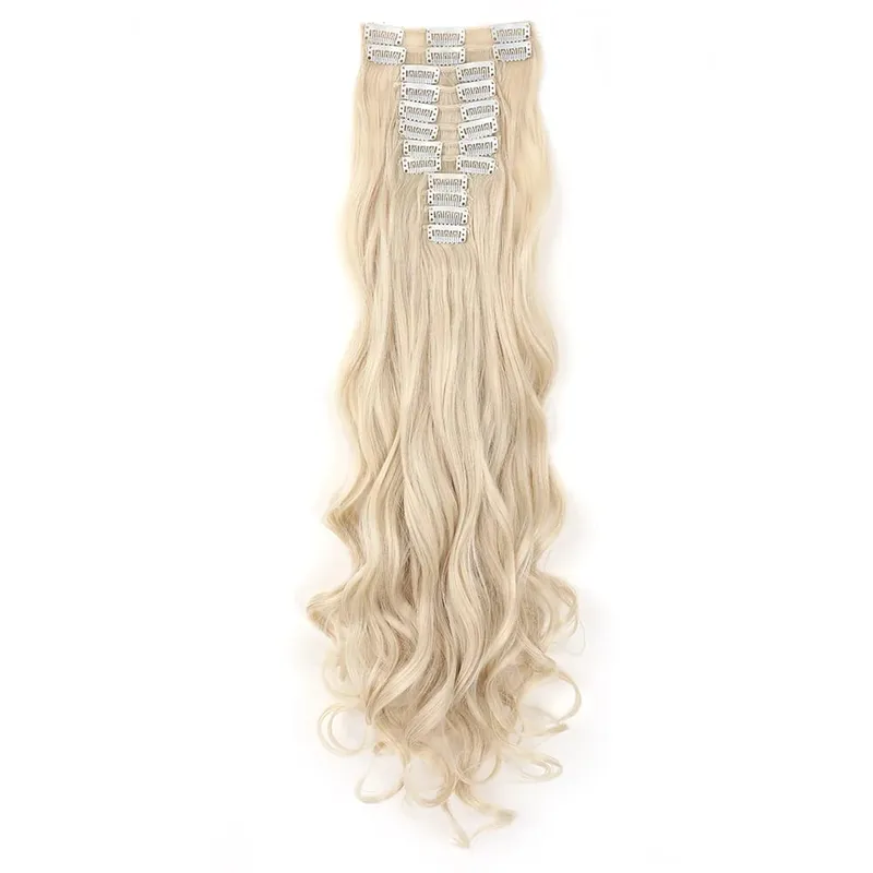 12pcs Highlight Balayage Dark Brown Hairpieces Clip in Hair Extensions 24inch Light Brown&Honey Blonde Synthetic Wavy Hair — image 17