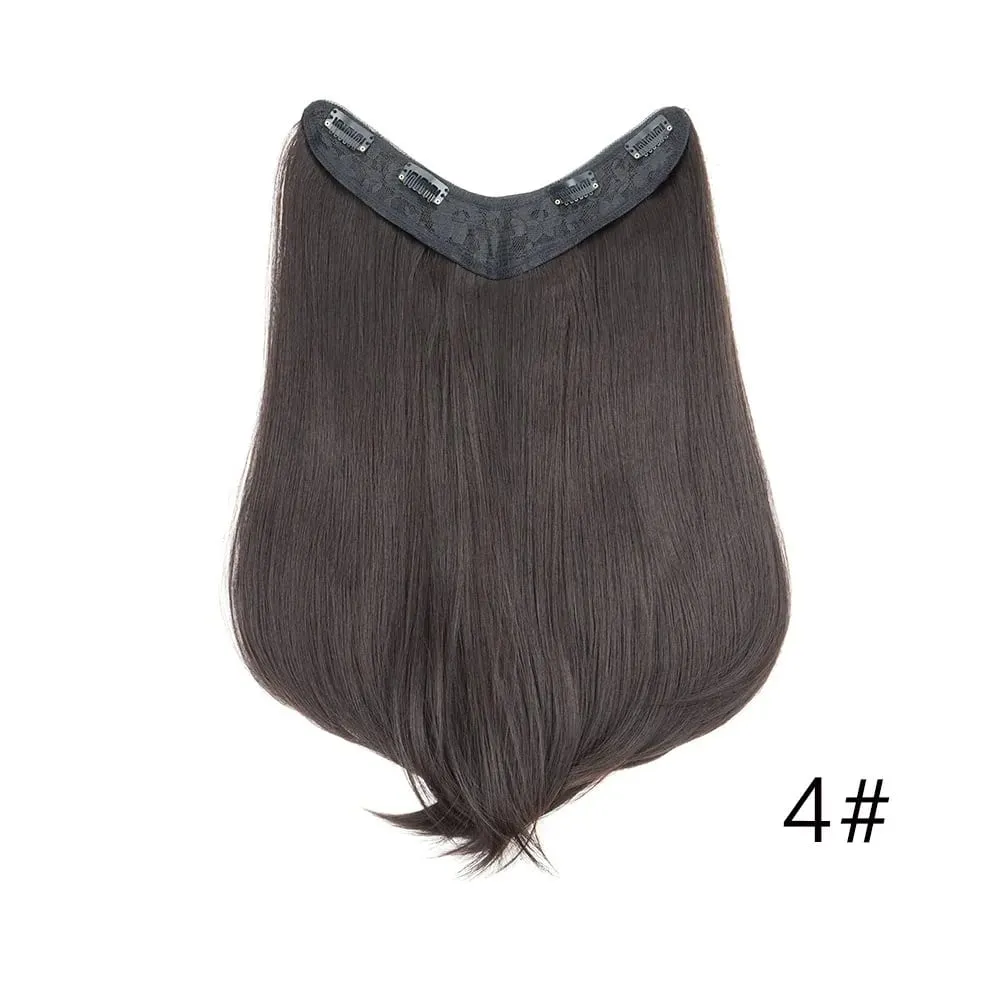 18Inch Synthetic V Long Curly Inner Buckle Hair Extension Black Brown Hairpiece Wig for Women