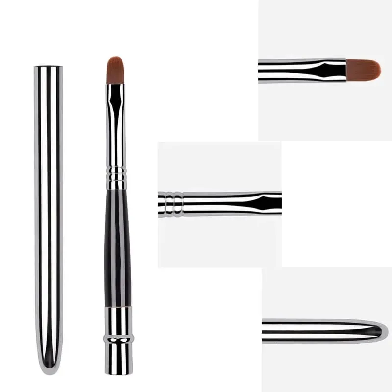 Portable Silver Lips Makeup Brush Pen Metal Handle Cosmetic Lipgloss Lipstick Lip Gloss Brush With Protect Cap Makeup Brushes — image 3