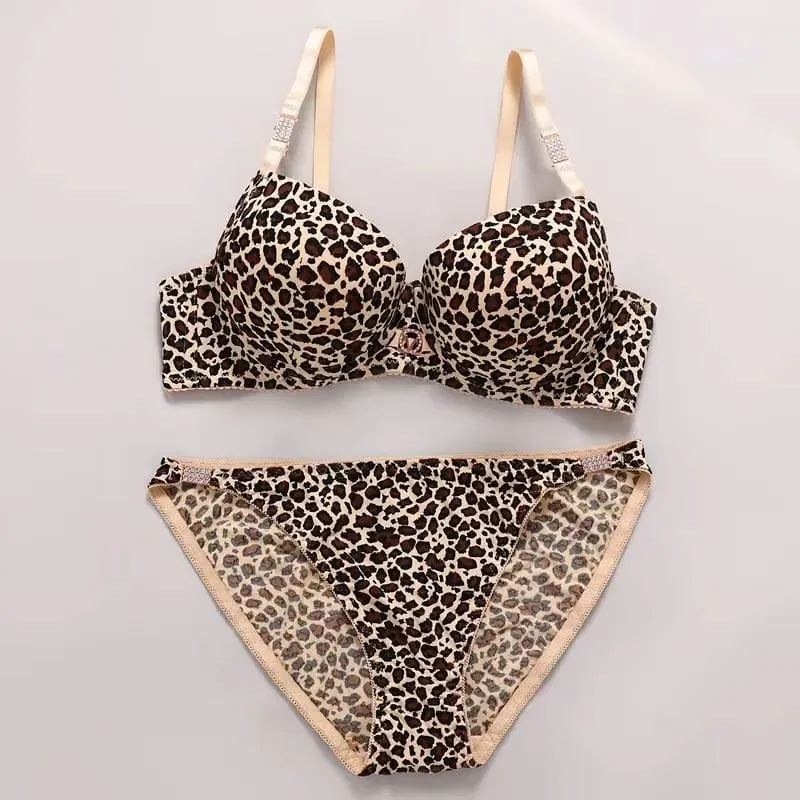 New 2025 Leopard Print Upper Thin Lower Thick Bra Set Sexy Push-Up Bra Set — image 8