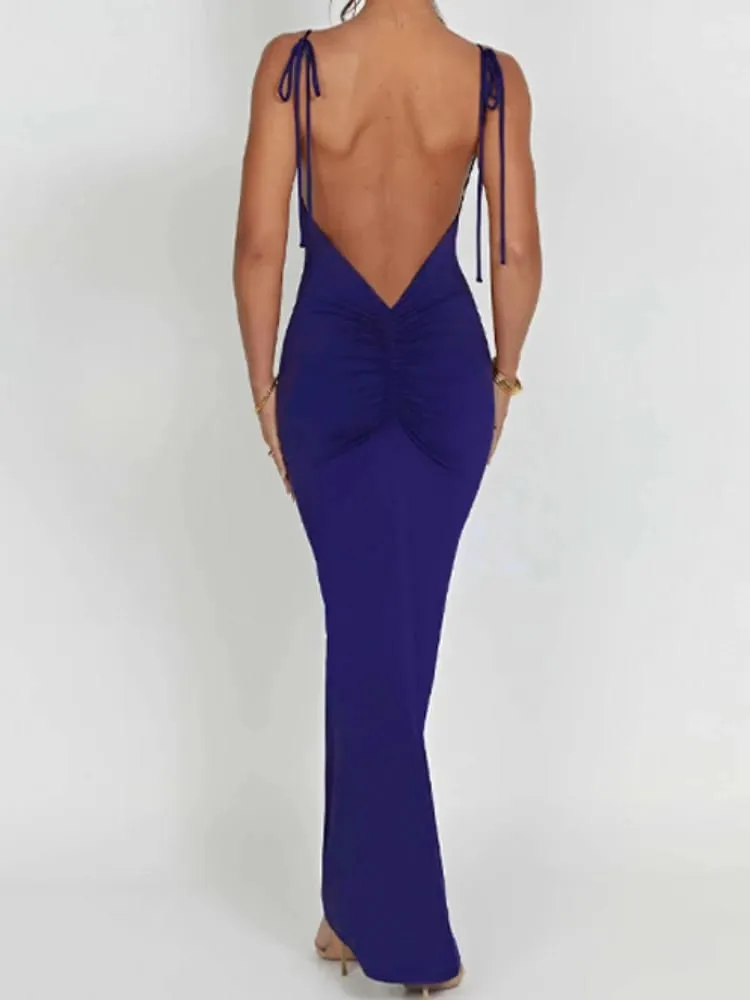 Elegant Deep Open Back Backless Slim Maxi Dress Women Spaghetti Strap Sleeveless Bodycon Long Dress Sexy Club Party Vestidos — image 6