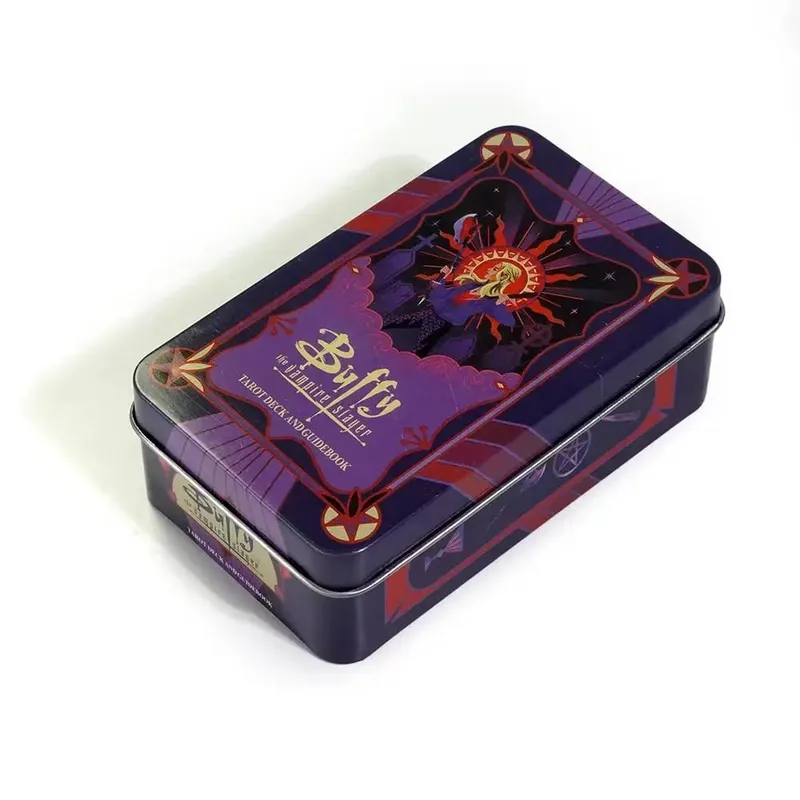 10.3*6cm Buffy The Vampire Slayer Tarot Deck In A Tin Box with Red Gilded Edges 78 Pcs Cartoon Themed Tarot Cards with Guidebook