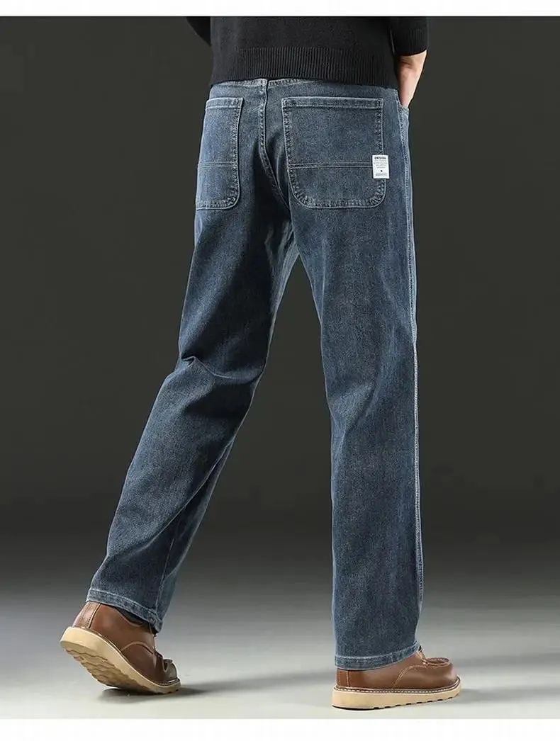 Spring and Autumn Men's Baggy Jeans Casual Straight Stretch Versatile Wide-leg Business Denim Pants Comfortable Loose Trousers