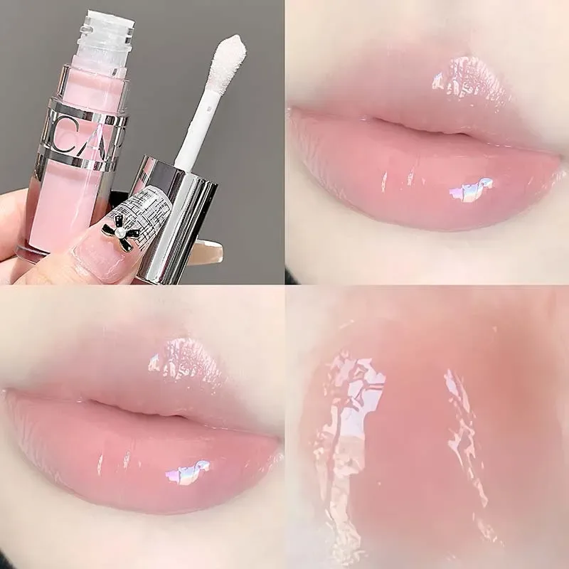 Peach Pink Jelly Water Light Glass Gloss Lip Gloss Lasting Non-stick Waterproof Lip Plumping Moisturizing Lipgloss Korean Makeup