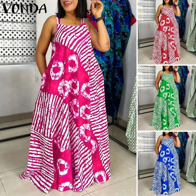 Plus Size 5XL Summer Bohemian Printed Maxi Dresses Sleeveless Party Beach Sundress Tank Long Vestido Casual Holiday Robe — image 3