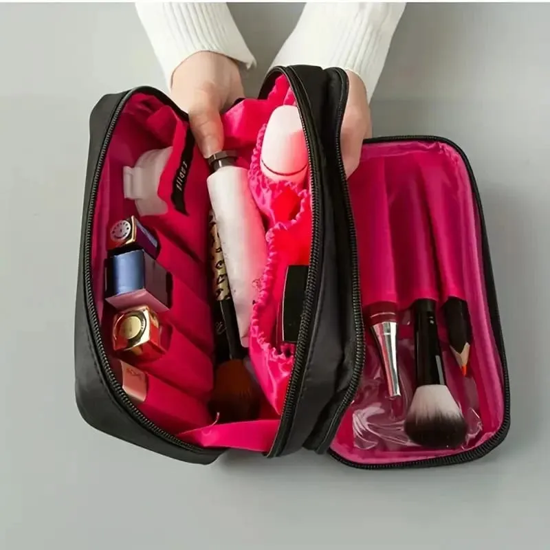 Large Capacity Makeup Brushes Storage Bag Double-Zipper Comestic Tools Organizer Wide-open Vertical Free-Standing Brush Holder — image 6