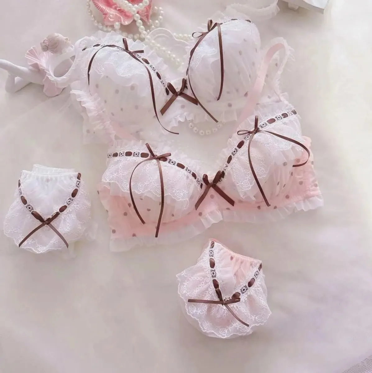 Pakaian dalam super cantik pita larut dalam air polka dot cangkir tipis gaya kampus gadis pelajar lucu berkumpul bra pakaian dalam seksi — image 3