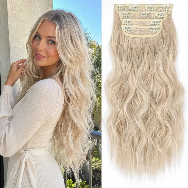 Synthetic Clips In Hair Long Wavy Clip In Hair Extensions 4Pcs/Pack 11Clips In Hair Pieces For Women 20Inch 200G Fake Hairpieces — image 12