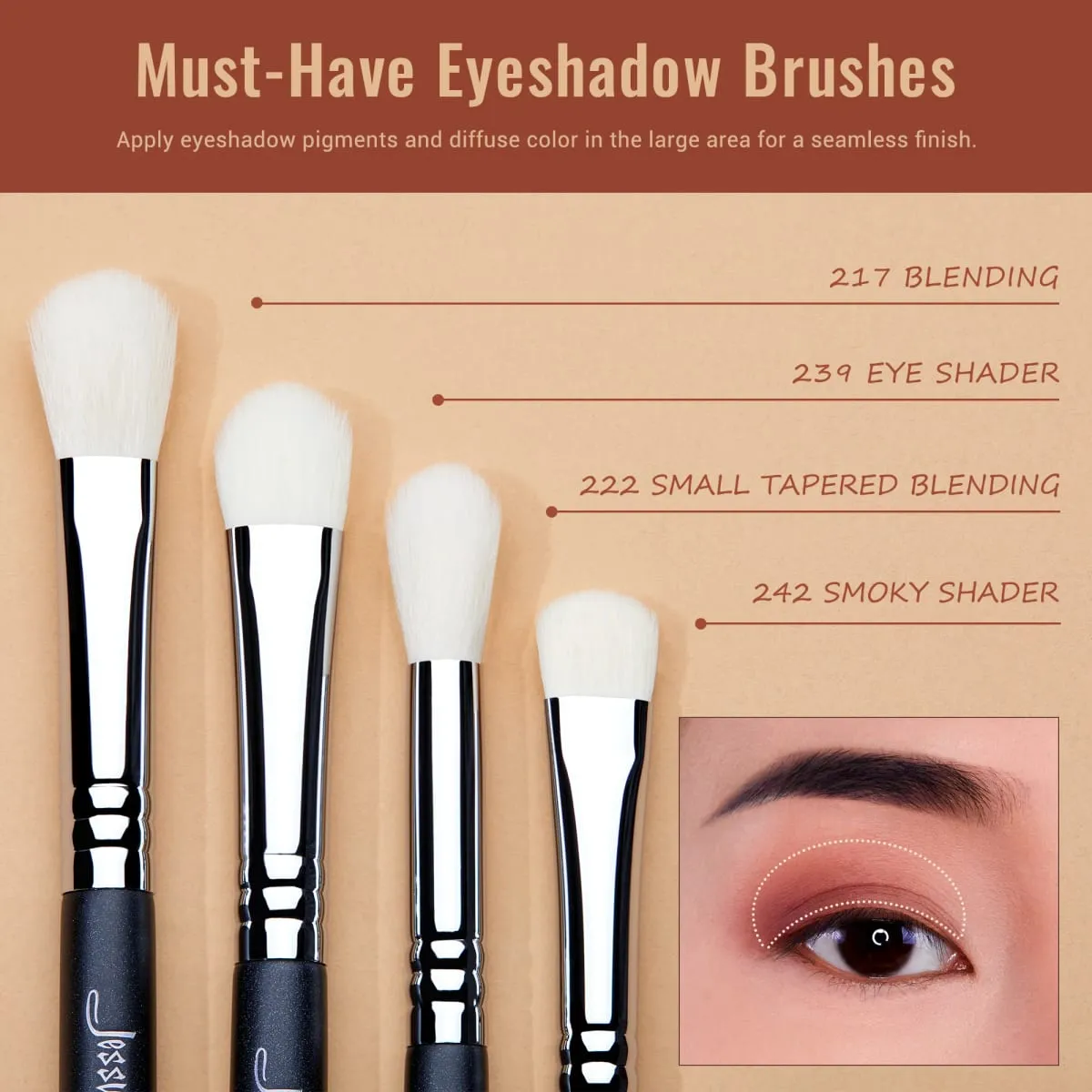 Jessup Eyes Brushes Set Eyeshadow Makeup Brush Premium Synthetic Blending Shader Crease T340