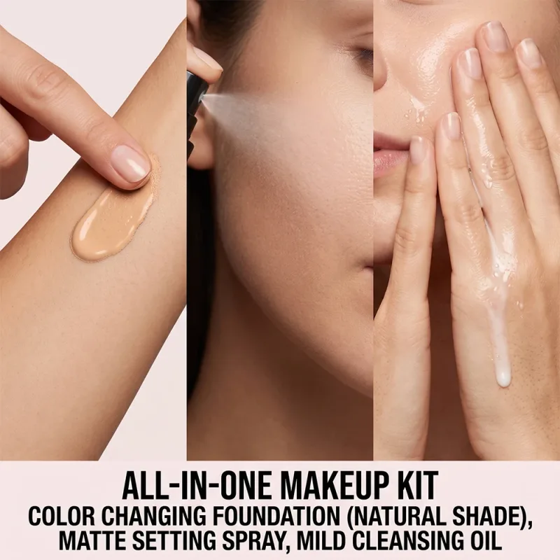 Makeup Kit 3pcs Cleansing Oil Setting Spray Foundation Gentle Matte Long-Lasting Natural Hydrating Daily Set — image 5