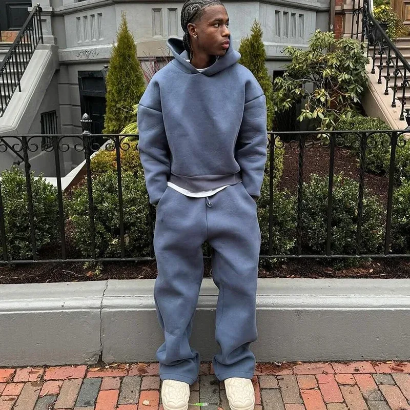 Male Autumn New 2 Piece Set Casual Solid Couple's Hooded Sweatshirt Loose Sweatpants Jogging Sweatshirt Trousers Outfits Suits — image 6