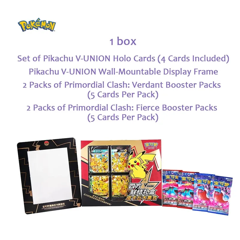 مجموعة صناديق هدايا بوكيمون TCG الأصلية ذات اقتران رباعي V-Union - Pikachu Mew-Two - بطاقات تجارية أصلية 100% قابلة للتحصيل — image 2