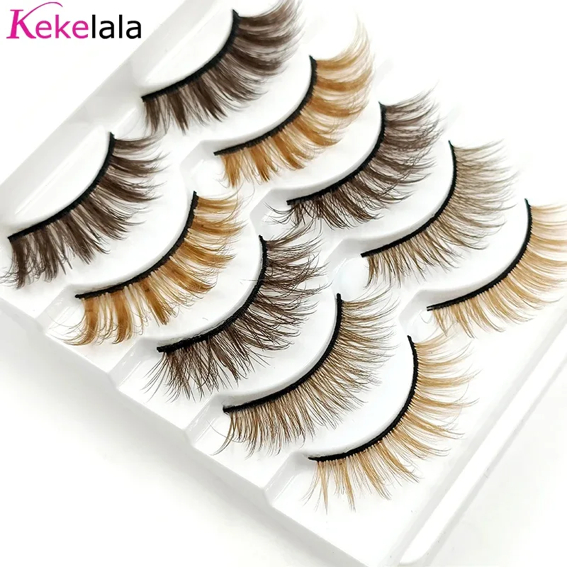 5Pairs Mix Brown Eyelashes Coffee Color Fake Lashes Blonde False Colored Eye Lash Extension Long Natural Faux Mink Cils